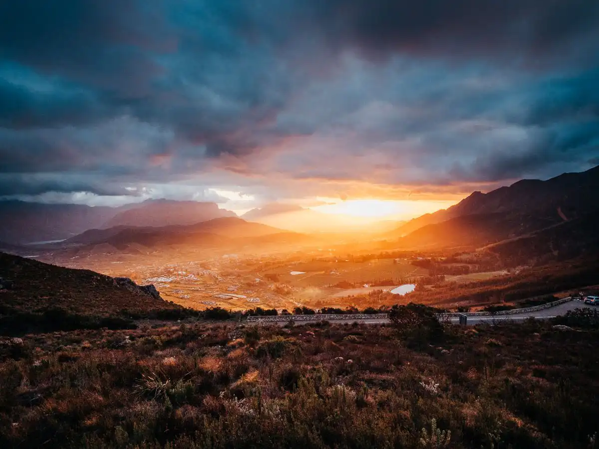 sunset at Franschhoek wine region
