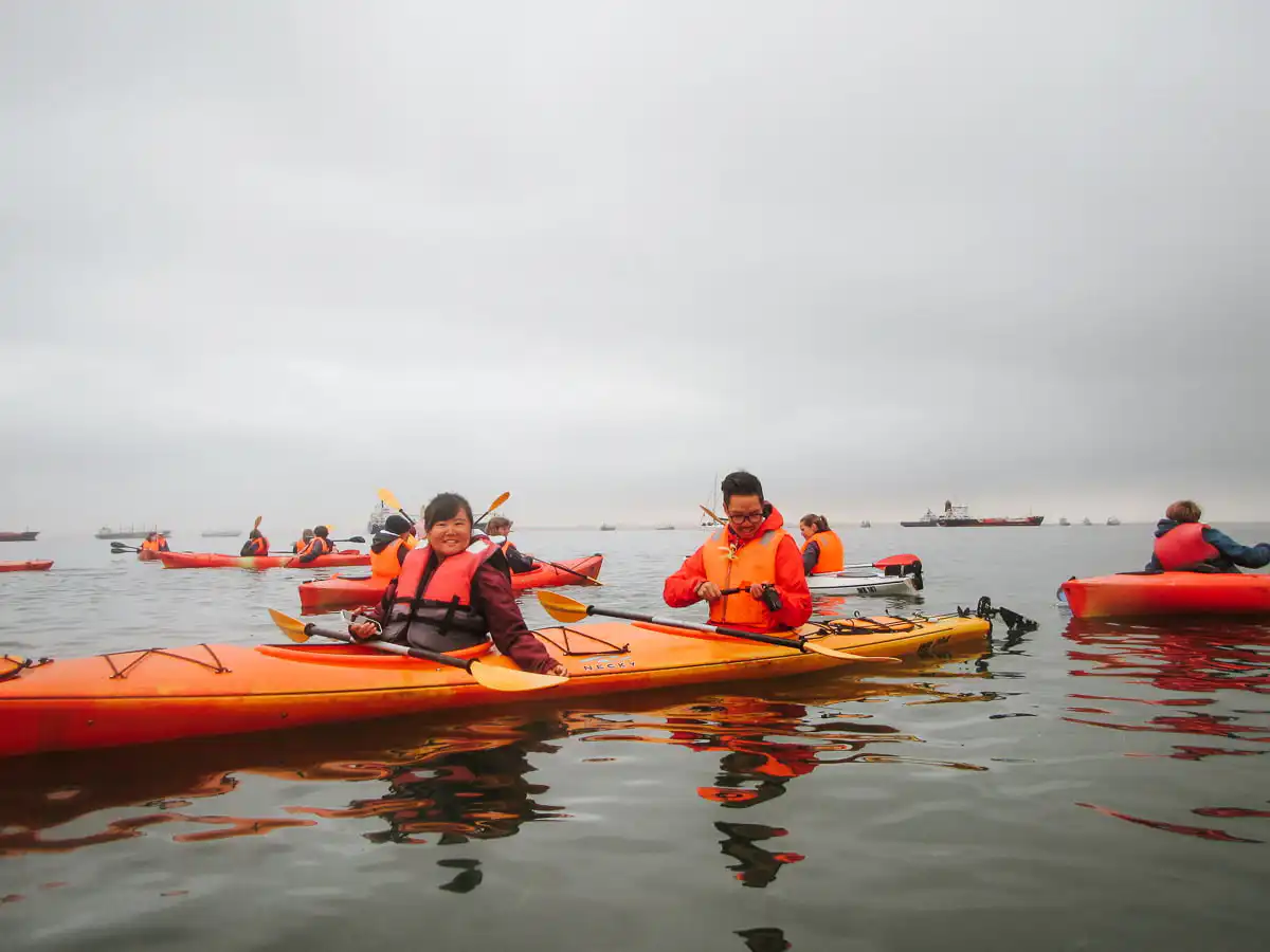 Two people kayaking on the water