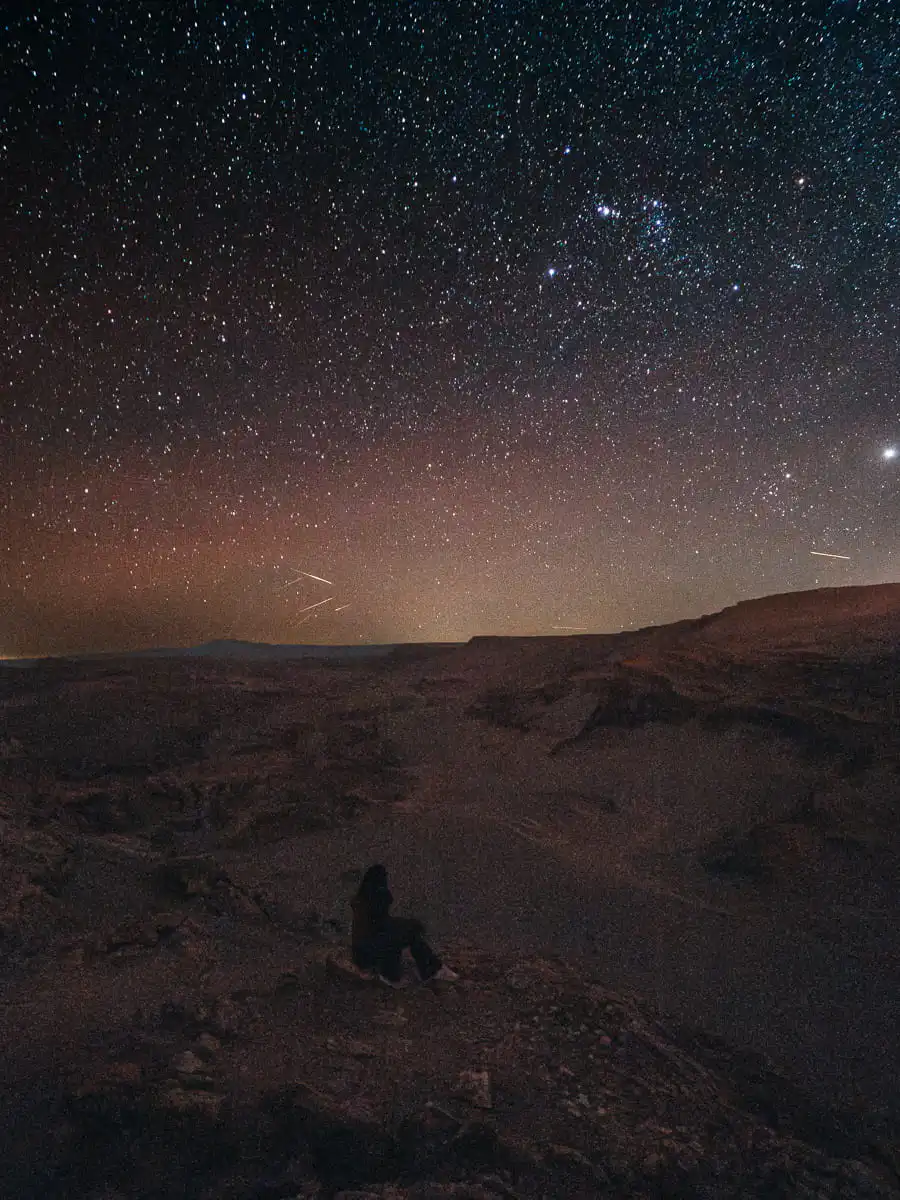 Stars appearing in the sky in the Atacama Desert