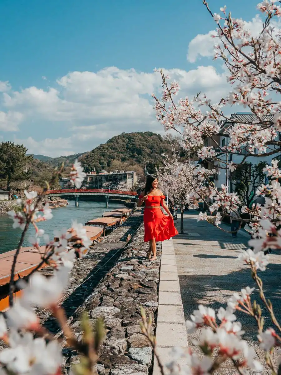 Woman standing on the uji river bank