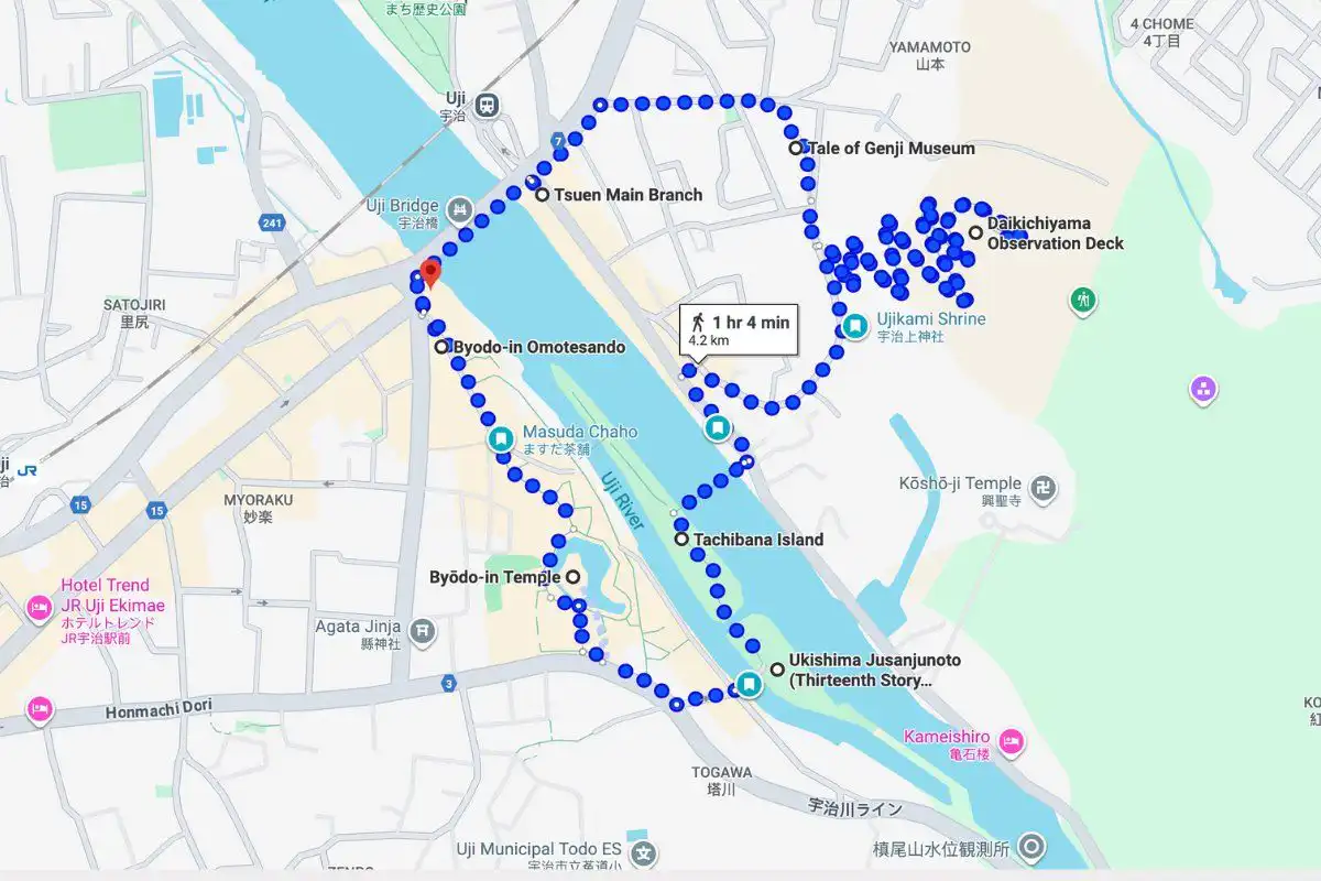 Walking route through Uji Japan