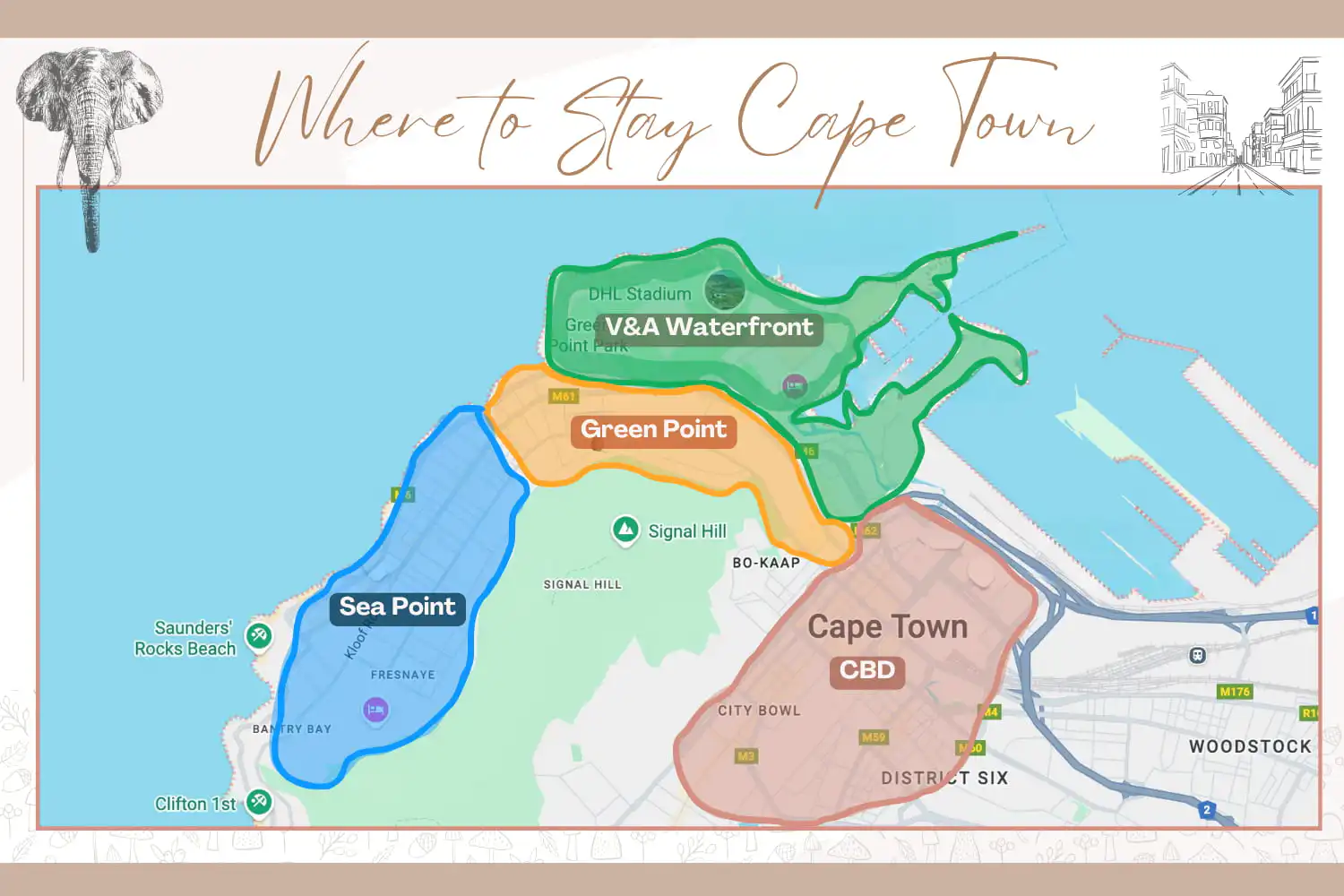 where to stay in Cape Town map