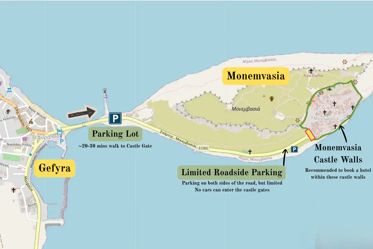 map of Monemvasia and Gefyra
