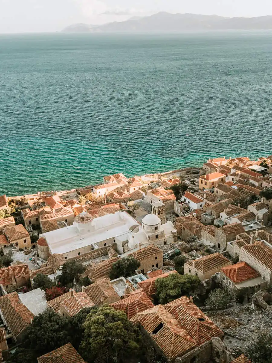 view of town of monemvasia from above