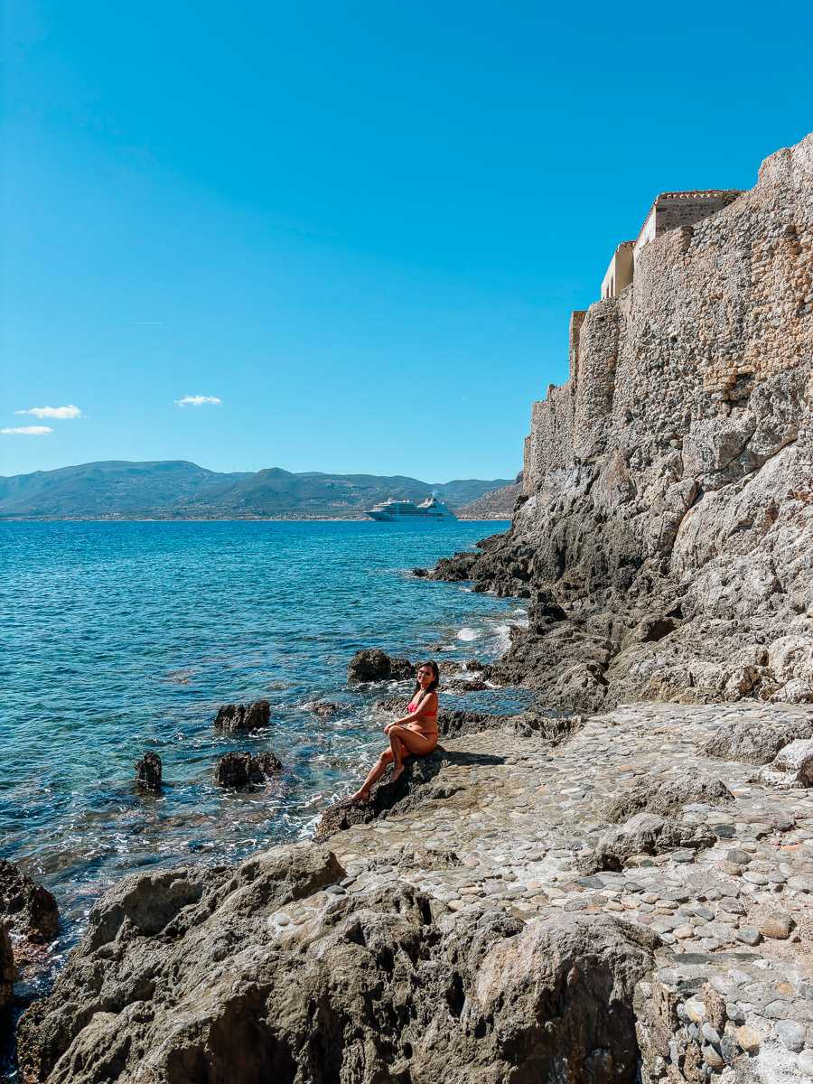 swimming in portello cove in Monemvasia