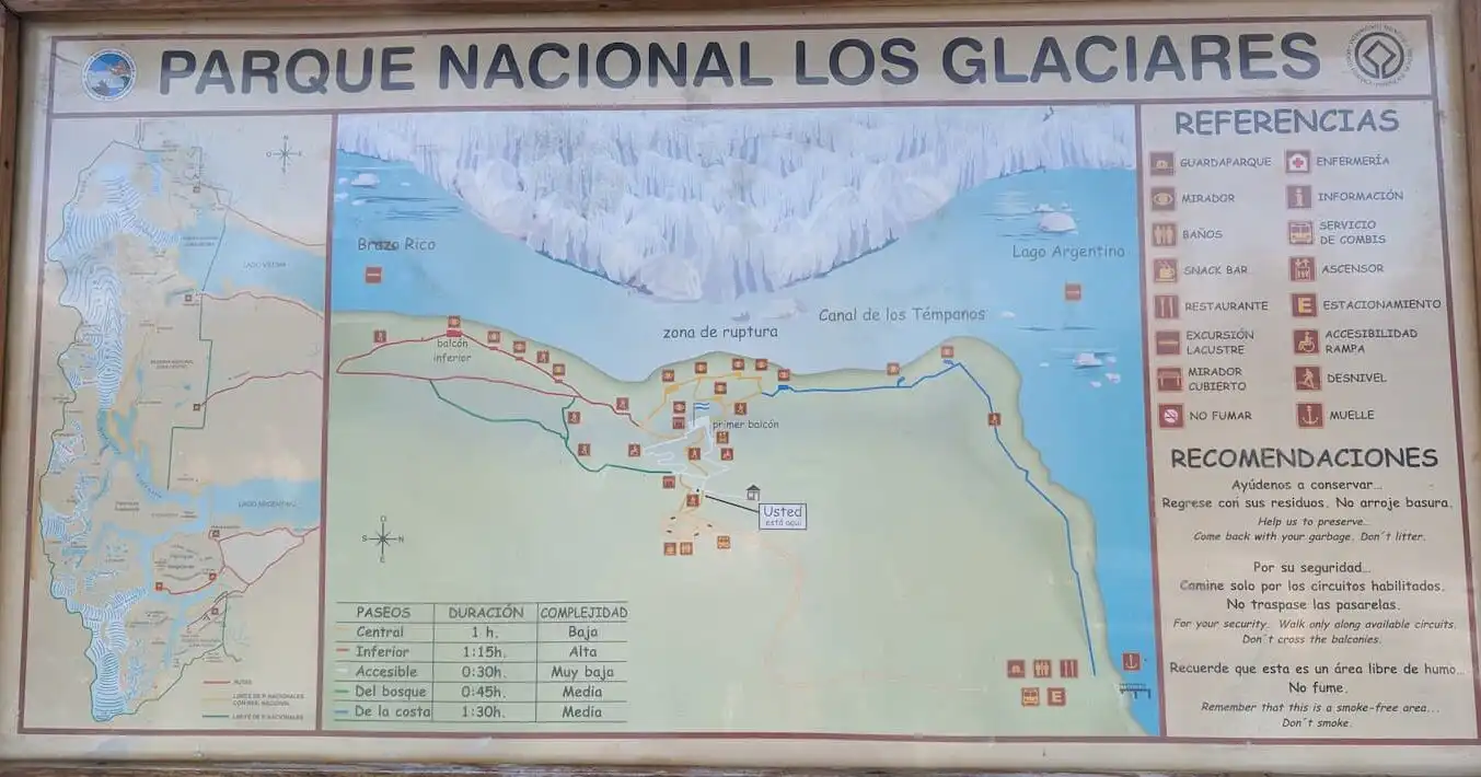 map of boardwalk trails at perito moreno glacier