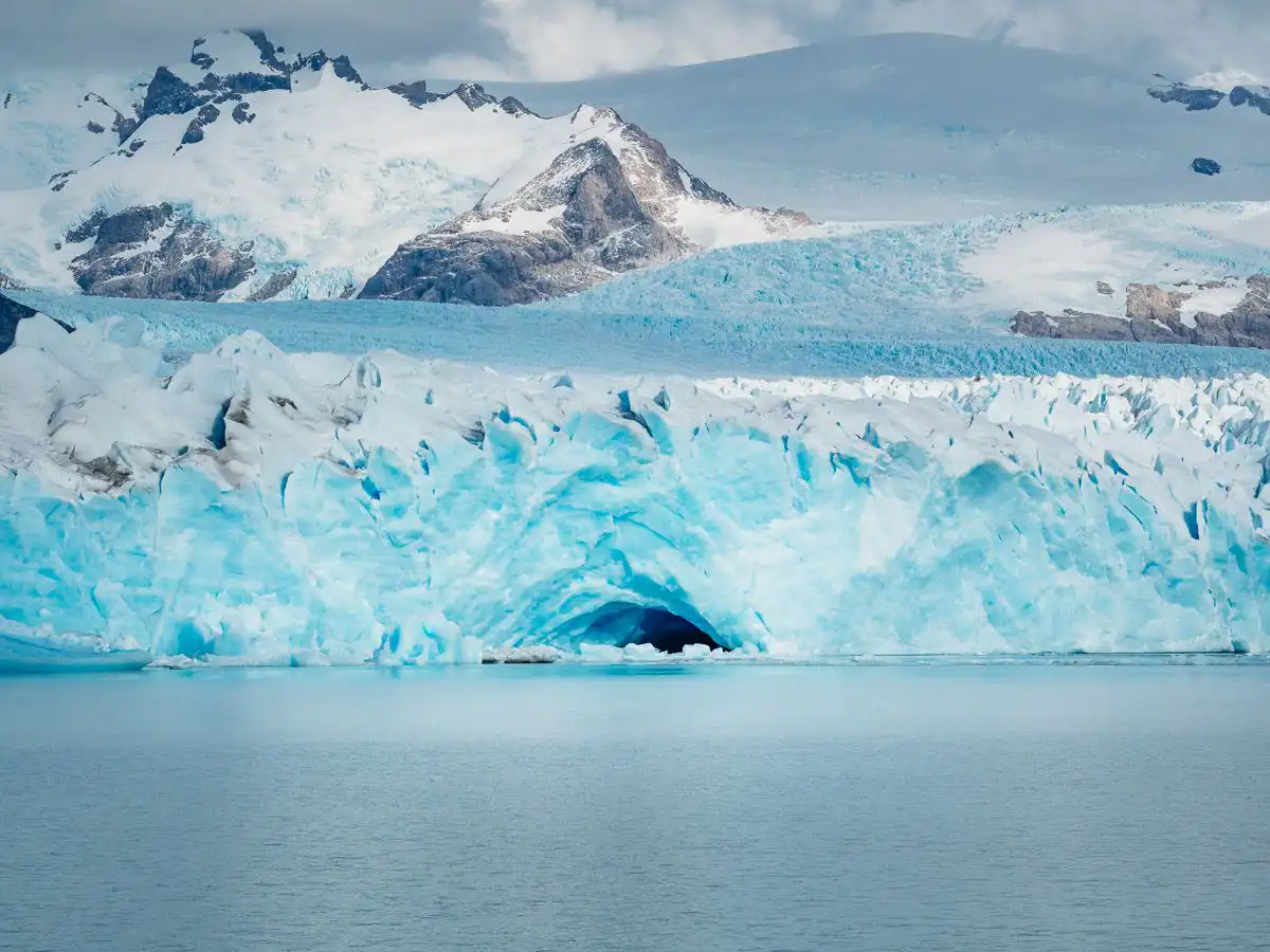 view of glacier at perito moreno with background of mountains