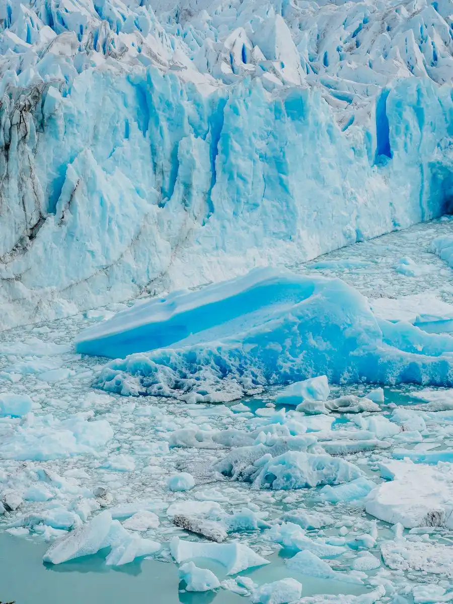 detail of blue colour of perito moreno glacier