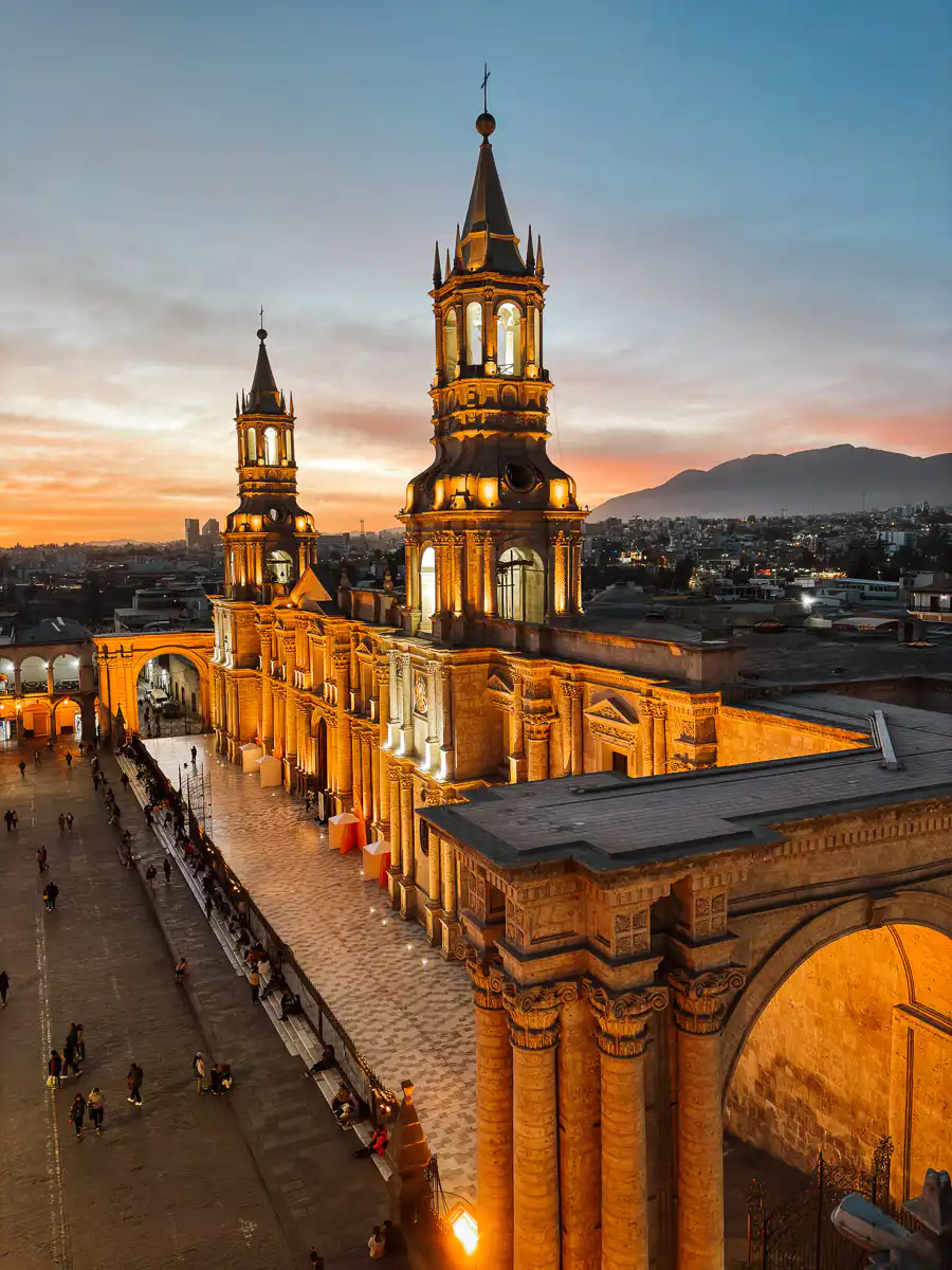 view of the church from rooftop terrace in Arequipa