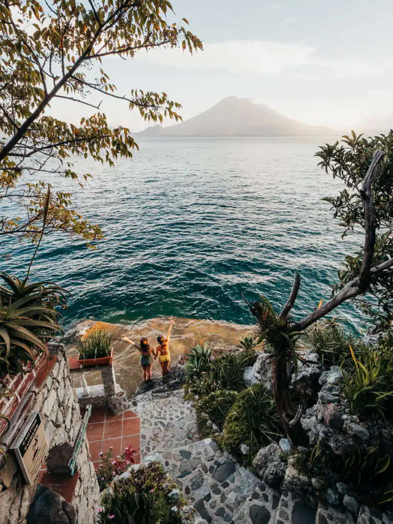view of volcano from lake atitlan