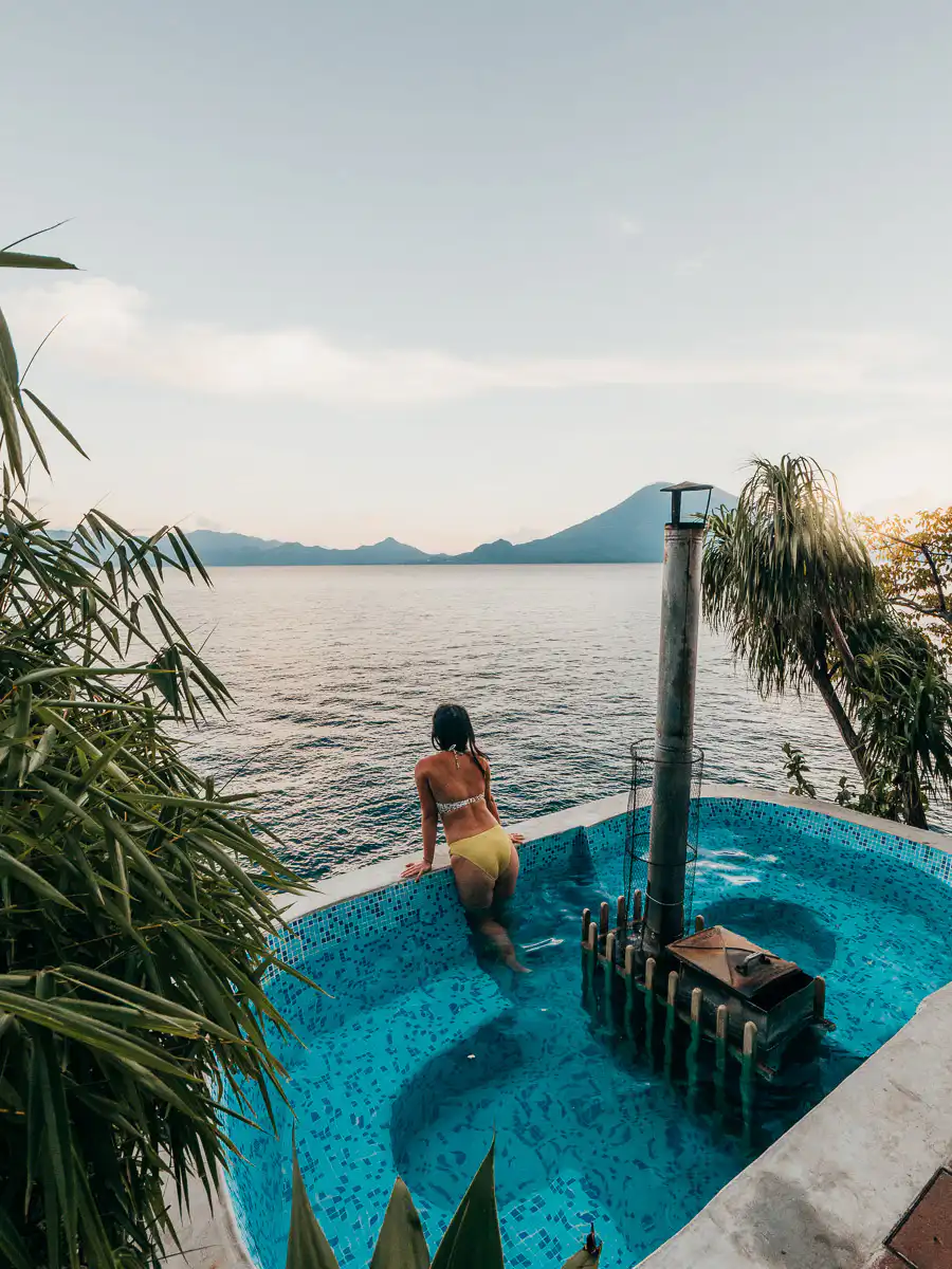 Soaking in the hot tub in Casa del mundo hotel