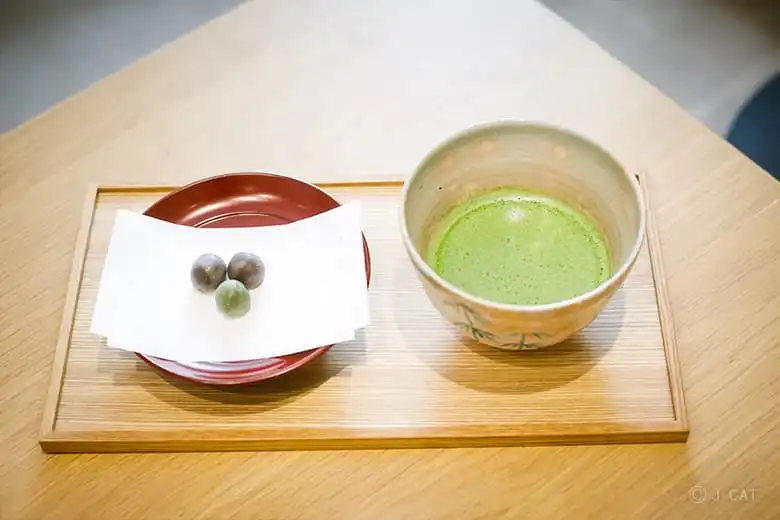 green tea at kintsugi workshop in Kyoto
