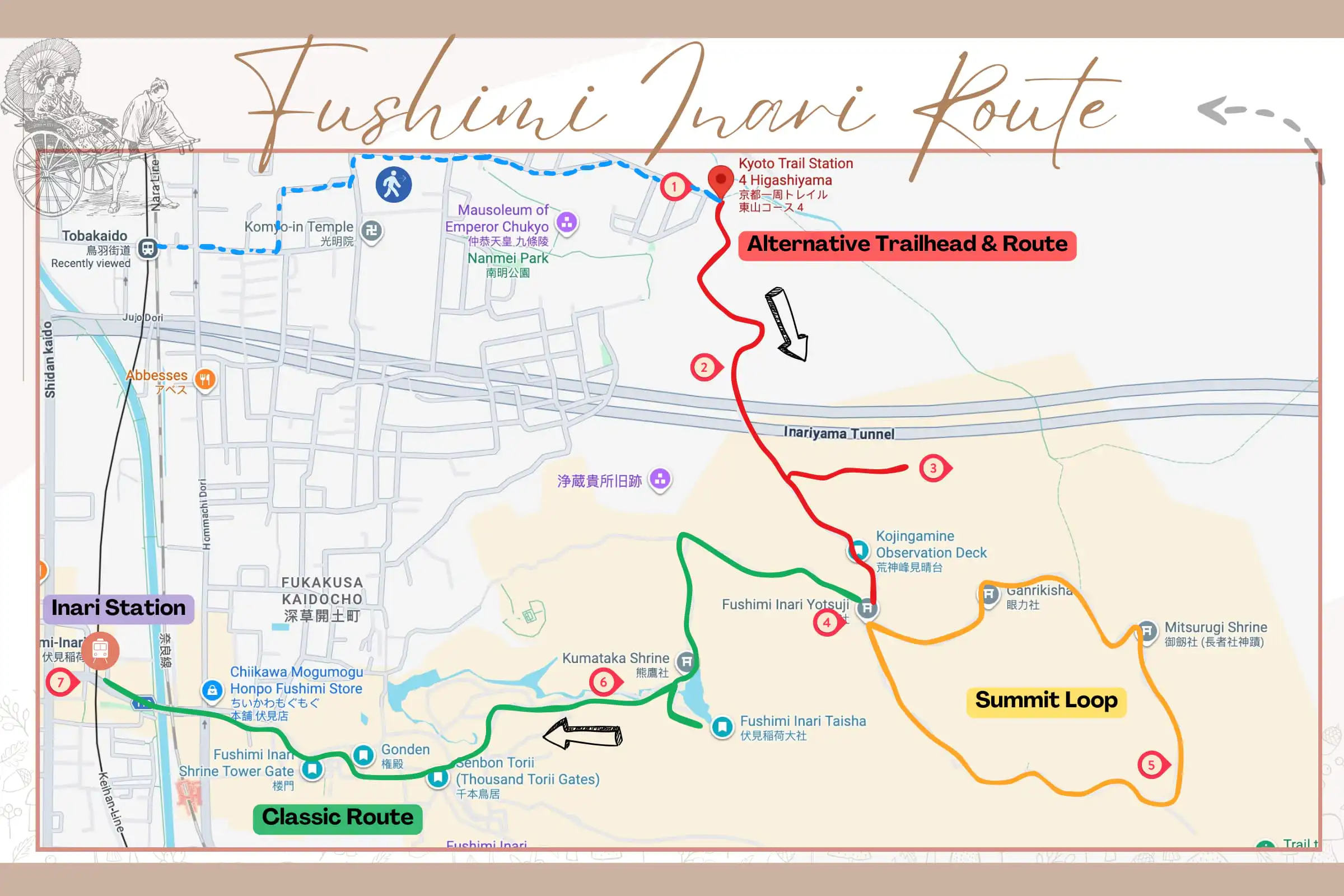 Map of route of fushimi inari