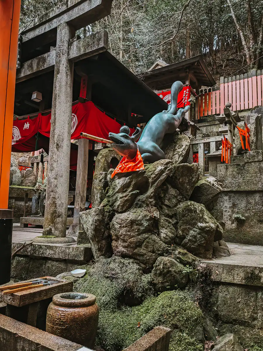 fox with red bib at fushimi inari