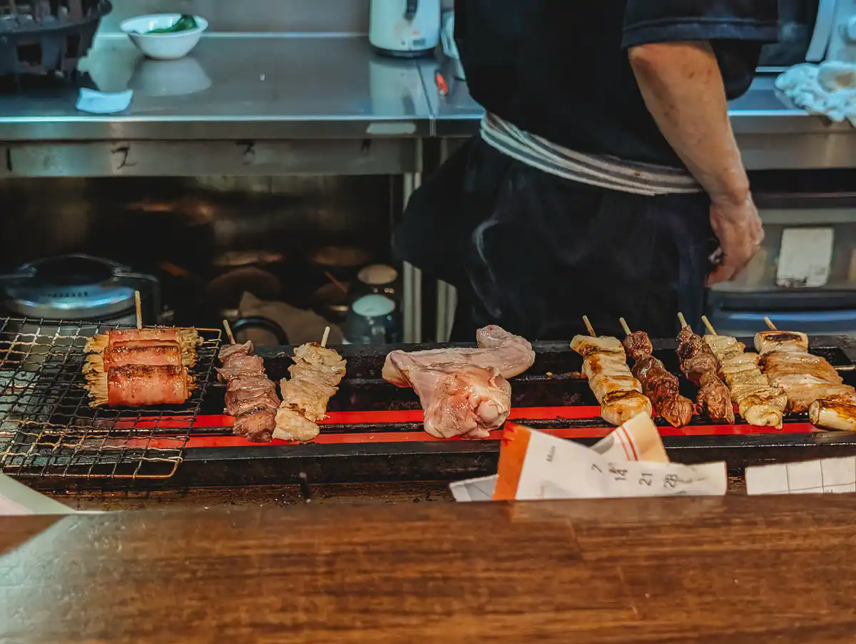 skewers on the grill in fukuoka