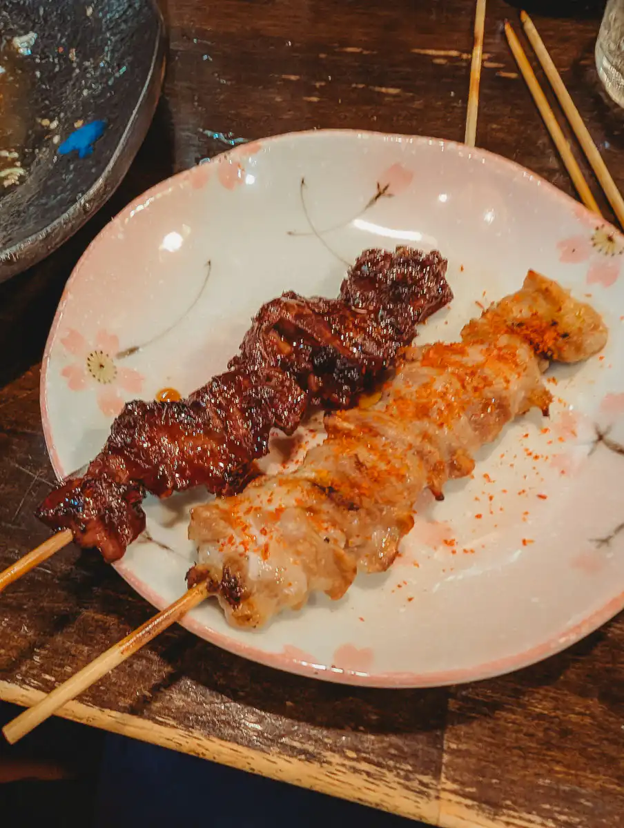 skewers at restaurant in fukuoka