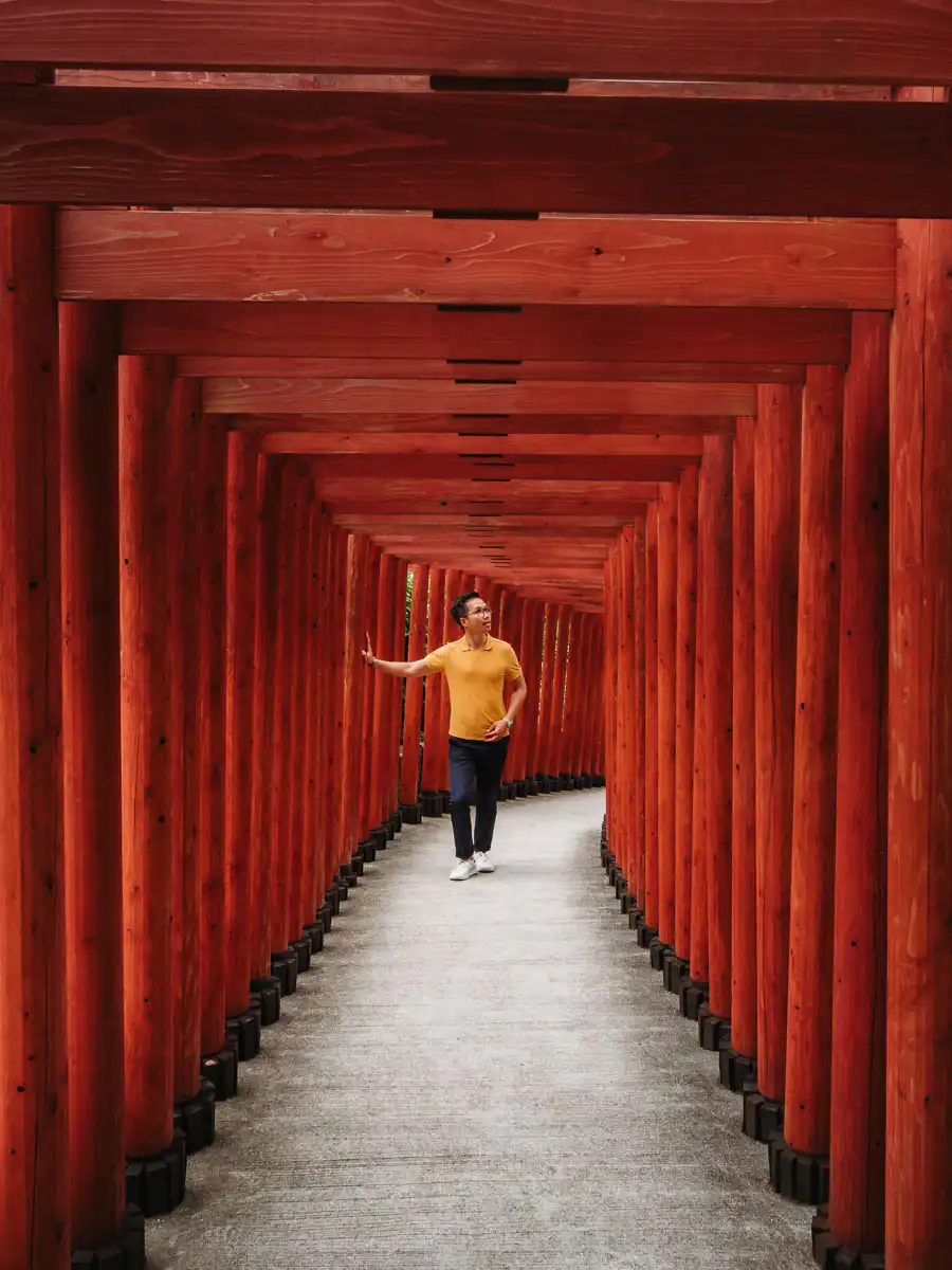 tori gates of yutoku inari shrine in kyushu
