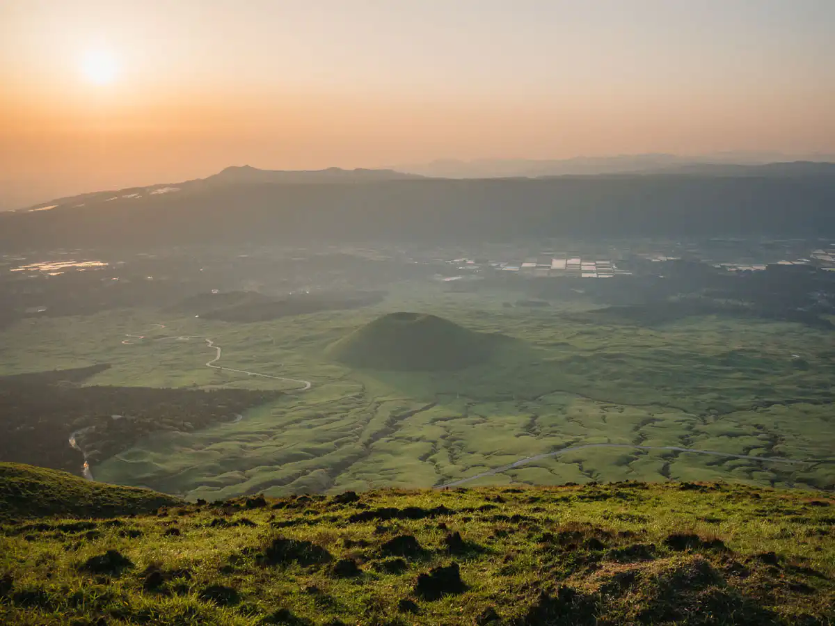 sunset on top of mount kishimadake in aso