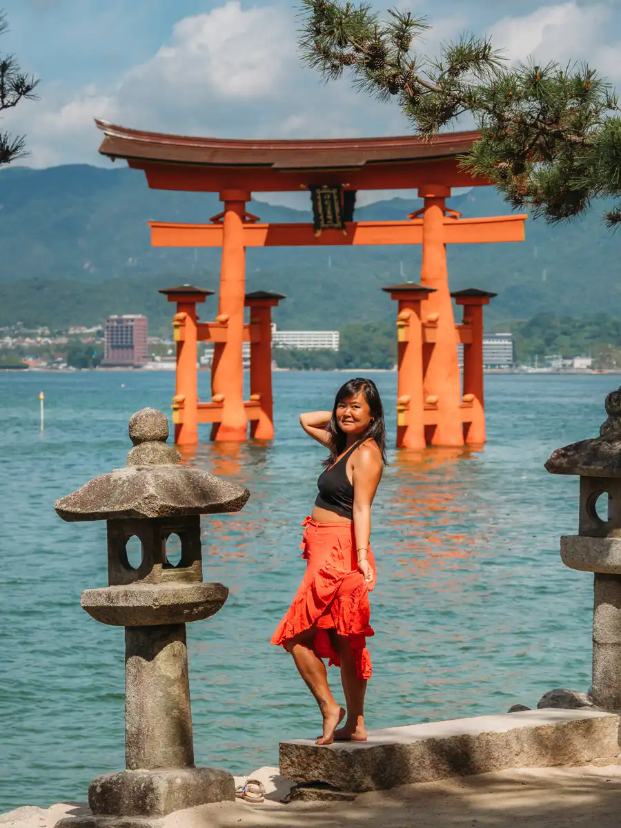 torii gate of miyajima during high tide