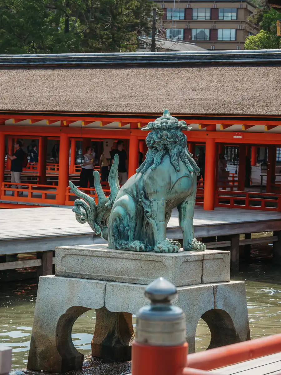 lion statue at miyajima island